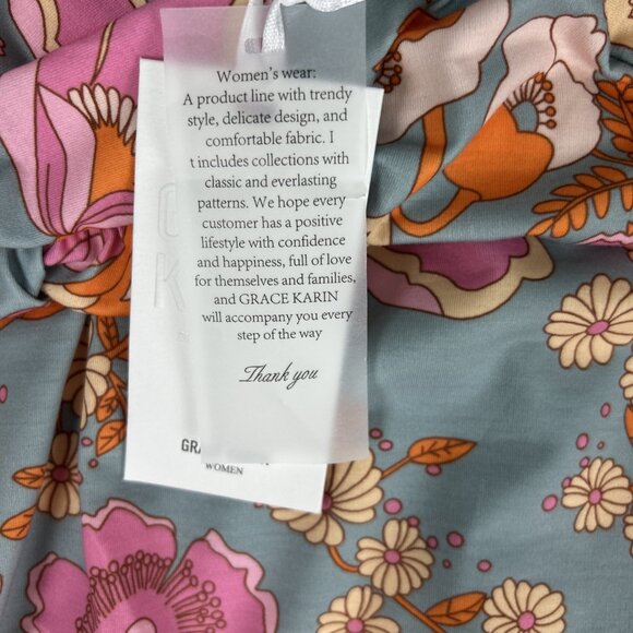 Grace Karin Womens Floral Retro Midi Dress Size XL Grey 1960s Style Sundress - Picture 3 of 11